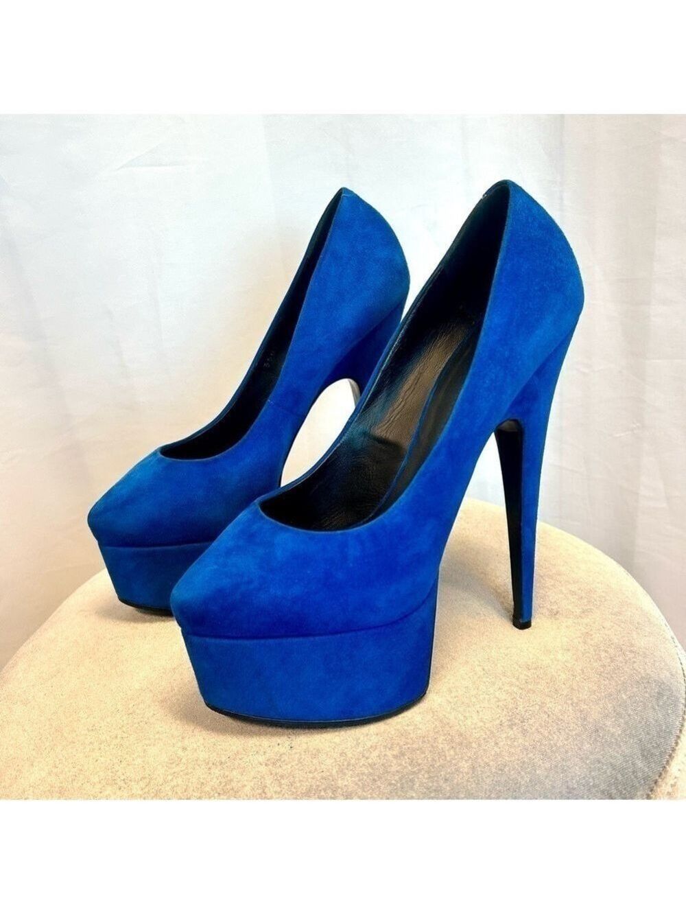 Giuseppe Zanotti blue suede Debra platform stiletto high heels Sz 39 - Picture 3 of 13